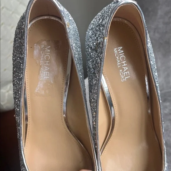 Michael Kors Abbi Flex Silver Glitter Pointed Toe Pumps - Picture 2 of 9